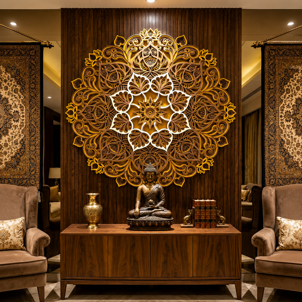3D Multi-Layered Wooden Bodhi Tree Mandala Wall Art with LED Backlight | Premium 10-Layer Laser Cut Spiritual Relief Frame