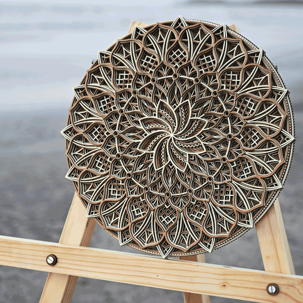 Flowered Multi Layered Wooden Mandala – 15″ x 15″ Inches