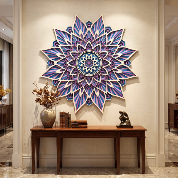 Nirvana Mandala-Handcrafted 9-Layer 3D Wooden Mandala Wall Art | Indigo & Amethyst Geometric Decor