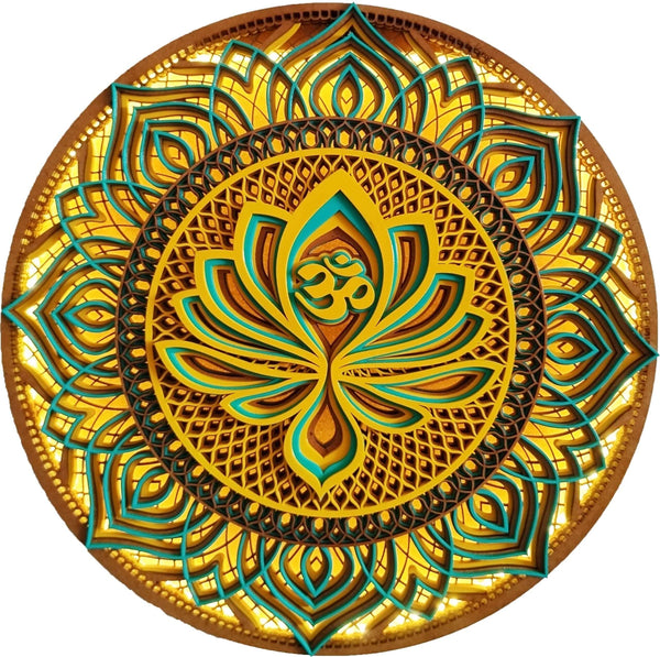 OM Lotus Mandala: Tranquil Illumination with LED Lights as optional