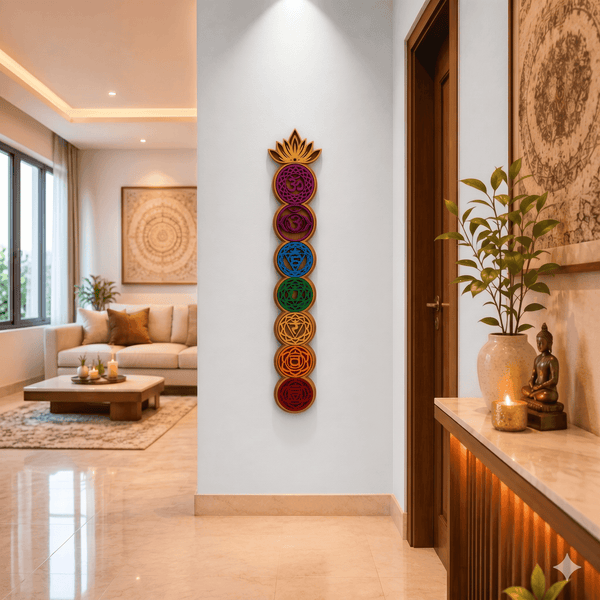 3D Wooden 7 Chakras Wall Hanging Art | Multi-Layered Mandala Wall Decor for Living Room