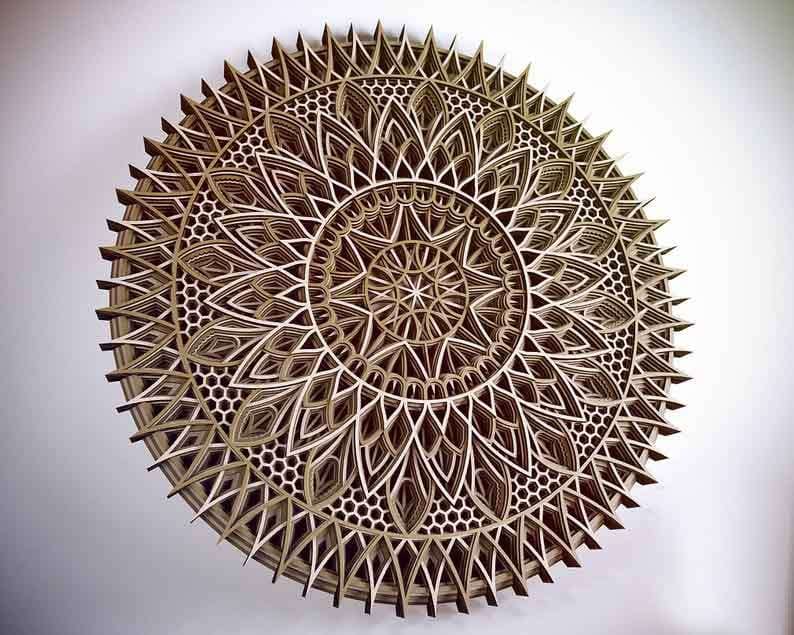 Flowered Multi Layered Wooden Mandala – 15″ x 15″ Inches