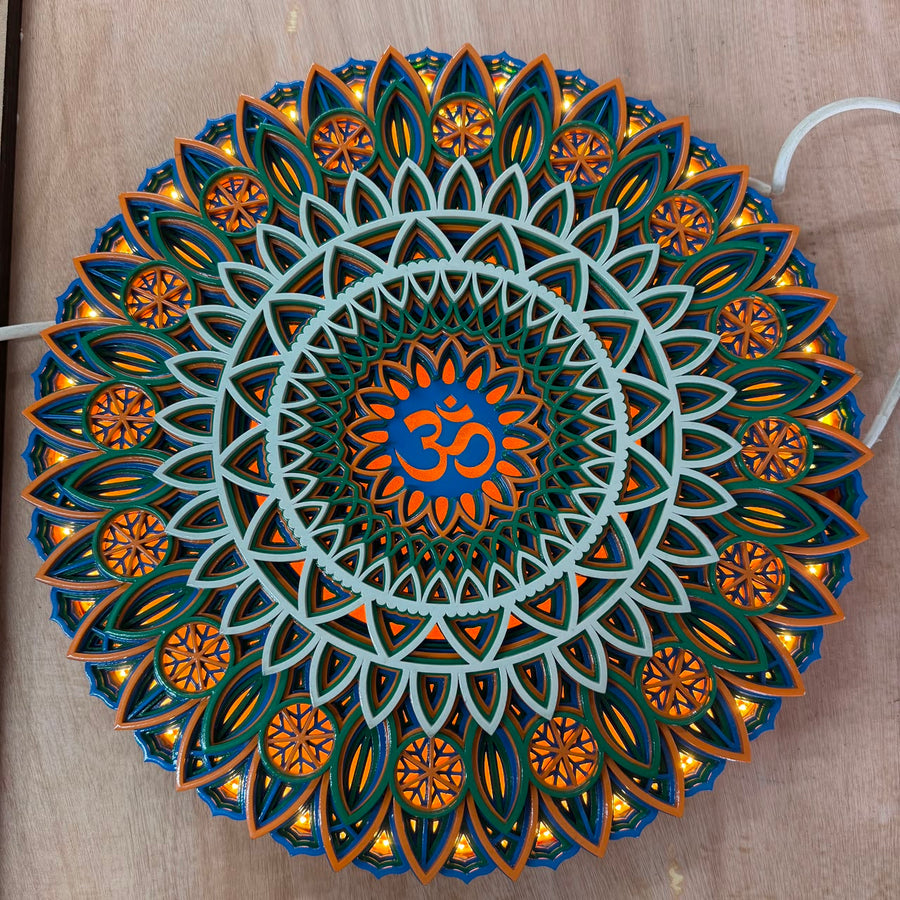 Actual photo of Ananta Om Mandala 3D Layered Wooden LED Wall Art