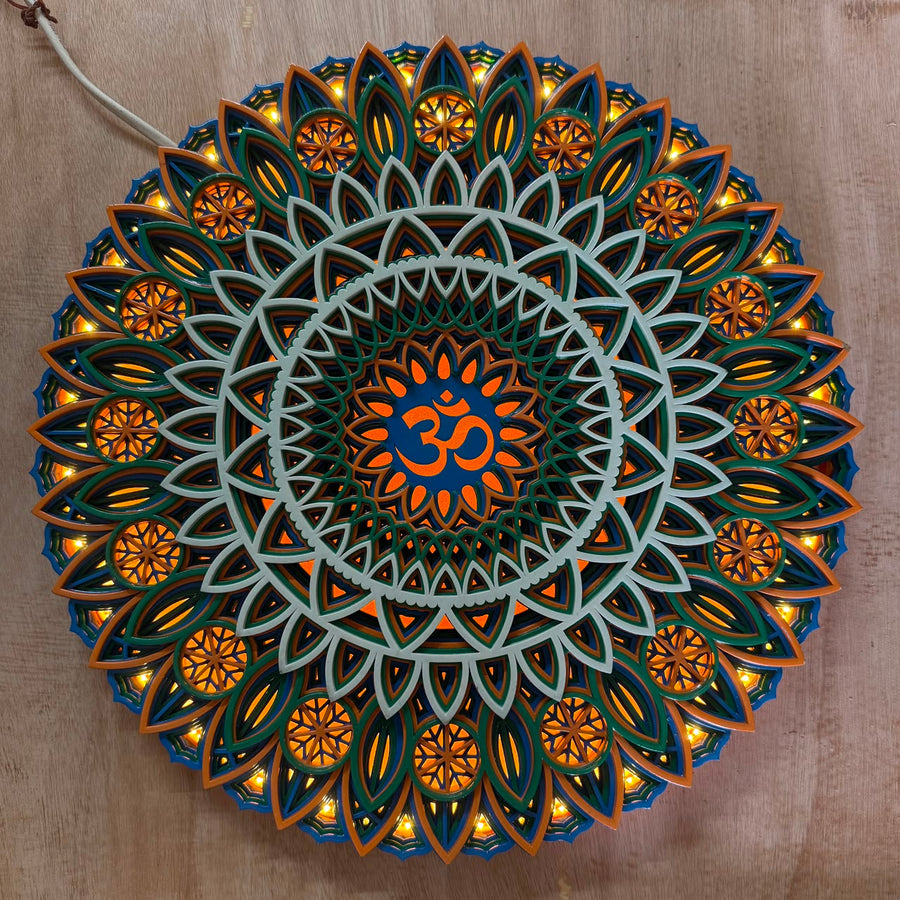 Actual photo of Ananta Om Mandala 3D Layered Wooden LED Wall Art