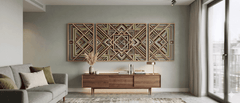 Astra Weave Triptych – 9 Layer Multi Piece Wooden Mandala Wall Art for Luxury Interiors