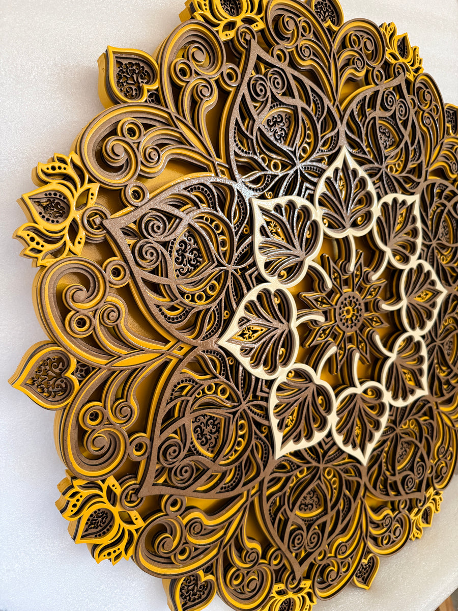 Actual photo of 3D Multi-Layered Wooden Bodhi Tree Mandala Wall Art with LED Backlight | Premium 10-Layer Laser Cut Spiritual Relief Frame