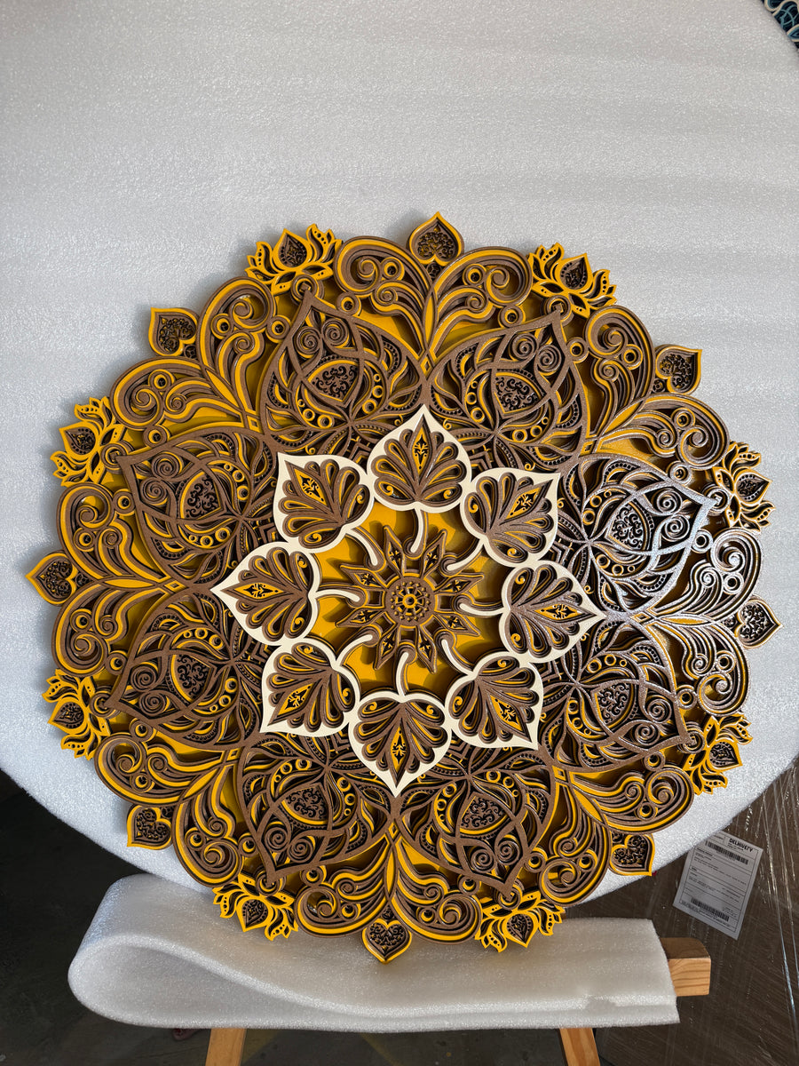 Actual photo of 3D Multi-Layered Wooden Bodhi Tree Mandala Wall Art with LED Backlight | Premium 10-Layer Laser Cut Spiritual Relief Frame