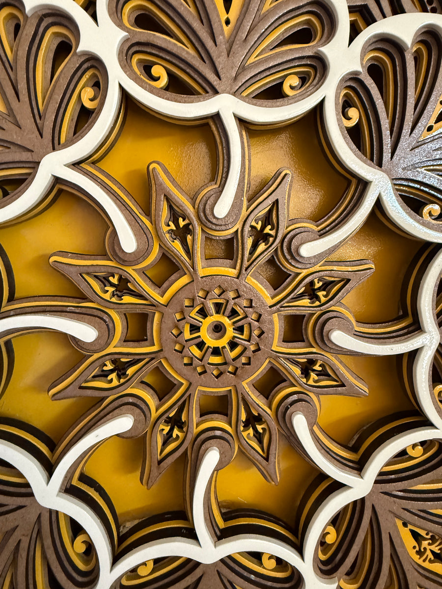 Actual photo of 3D Multi-Layered Wooden Bodhi Tree Mandala Wall Art with LED Backlight | Premium 10-Layer Laser Cut Spiritual Relief Frame