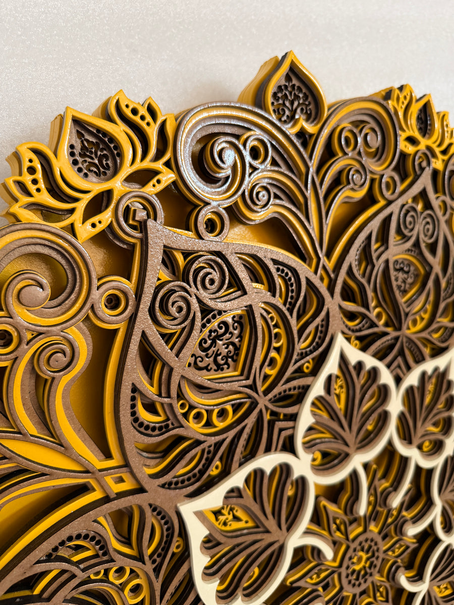 Actual photo of 3D Multi-Layered Wooden Bodhi Tree Mandala Wall Art with LED Backlight | Premium 10-Layer Laser Cut Spiritual Relief Frame