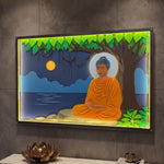 Buddha Moonlight Lake – 3D Layered Wood Wall Art with LED Backlight image 2