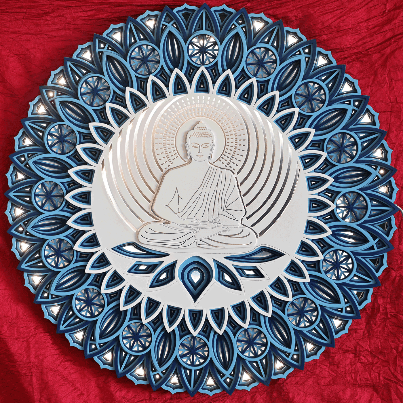 Illuminated Buddha Mandala Frame shown in a room