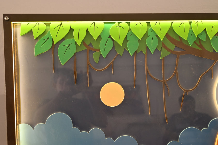 Actual photo of Buddha Moonlight Lake – 3D Layered Wood Wall Art with LED Backlight