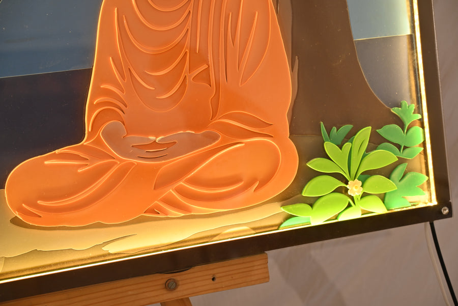 Actual photo of Buddha Moonlight Lake – 3D Layered Wood Wall Art with LED Backlight