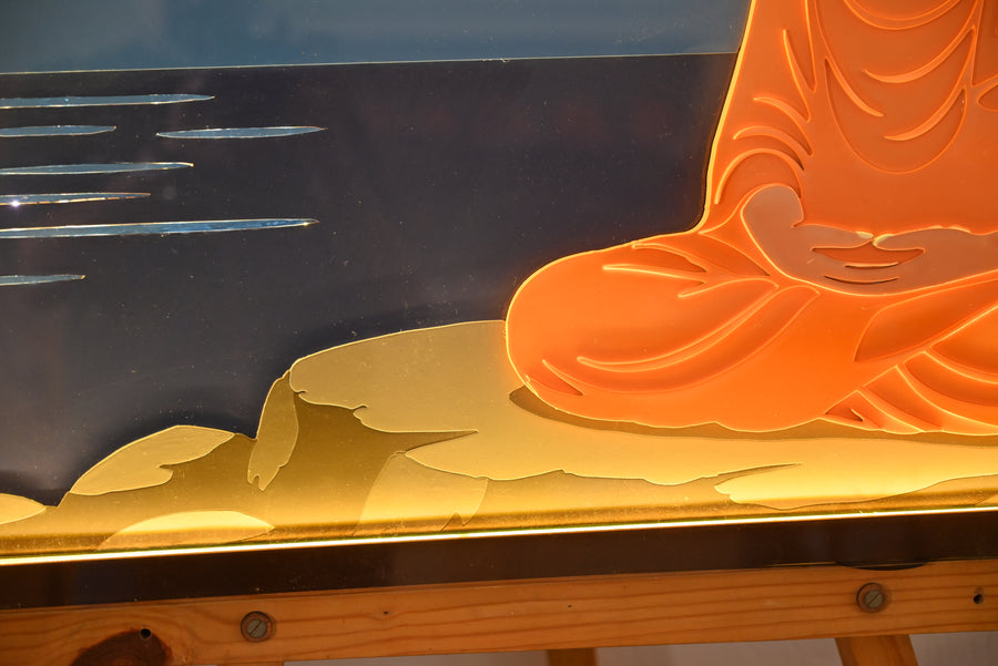 Actual photo of Buddha Moonlight Lake – 3D Layered Wood Wall Art with LED Backlight