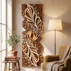 Dual Fish 3D Multi-Layered Wooden Mandala Wall Art Frame with Remote-Controlled LED Backlight