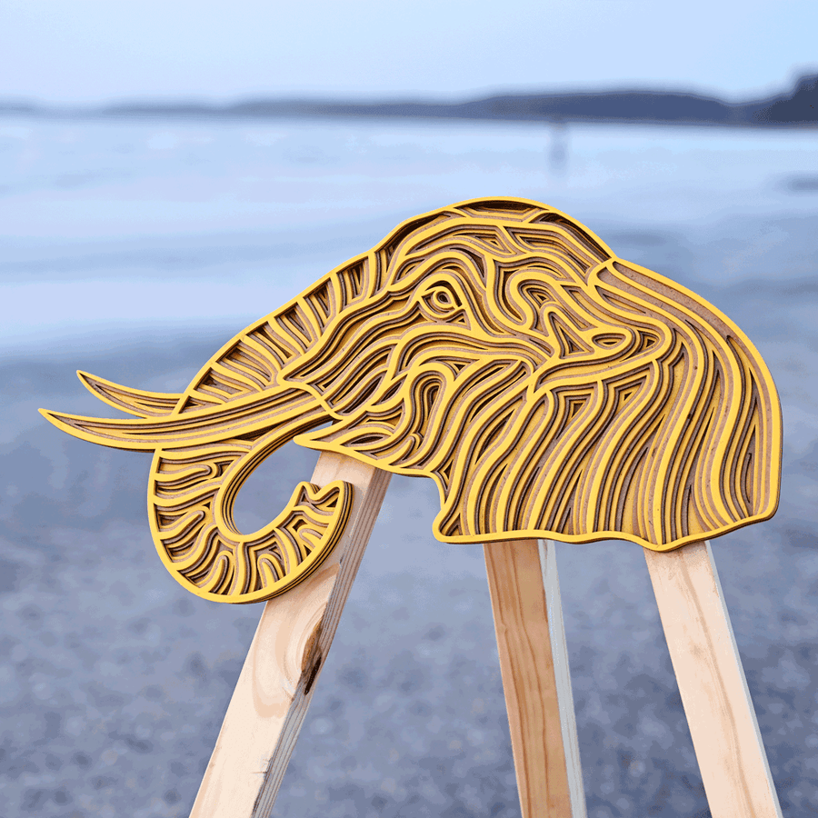 Handcrafted Multi-Layered Laser Cut Elephant Face – Brown & Yellow