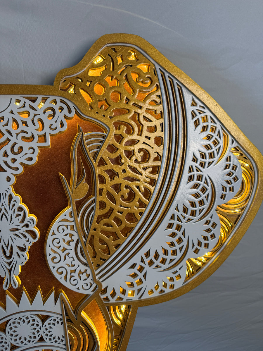 Actual photo of 3D Layered Wooden Elephant Mandala Wall Art with LED Lights