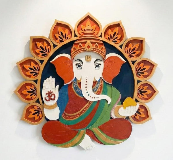 Wooden Mandala Ganpati Frameless Pattern Wall Hanging