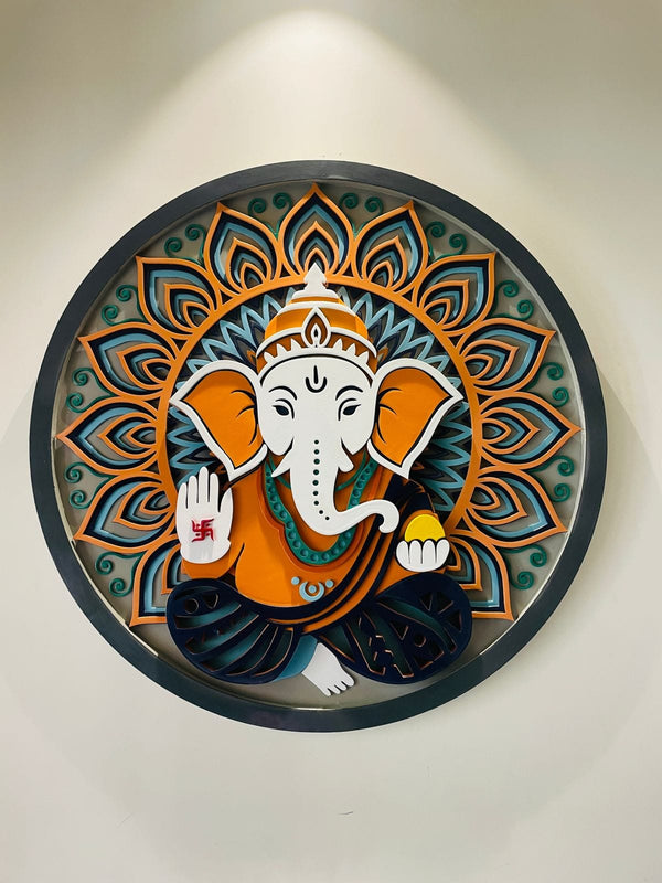 Multi-Layered Lord Ganesha Wooden Mandala Frame