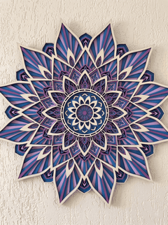 Handcrafted 9-Layer 3D Wooden Mandala Wall Art | Indigo & Amethyst Geometric Decor