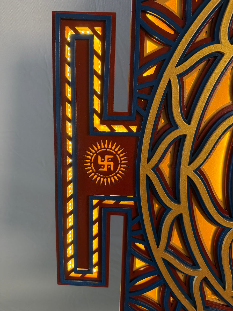 Actual photo of Shree Yantra LED Wall Decor Wooden Mandala Wall Art for Home & Office | Vastu Spiritual Wall Hanging with Lights