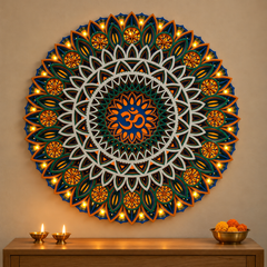 Ananta Om Mandala – Handcrafted 3D Wooden Wall Decor with Remote LED Lights
