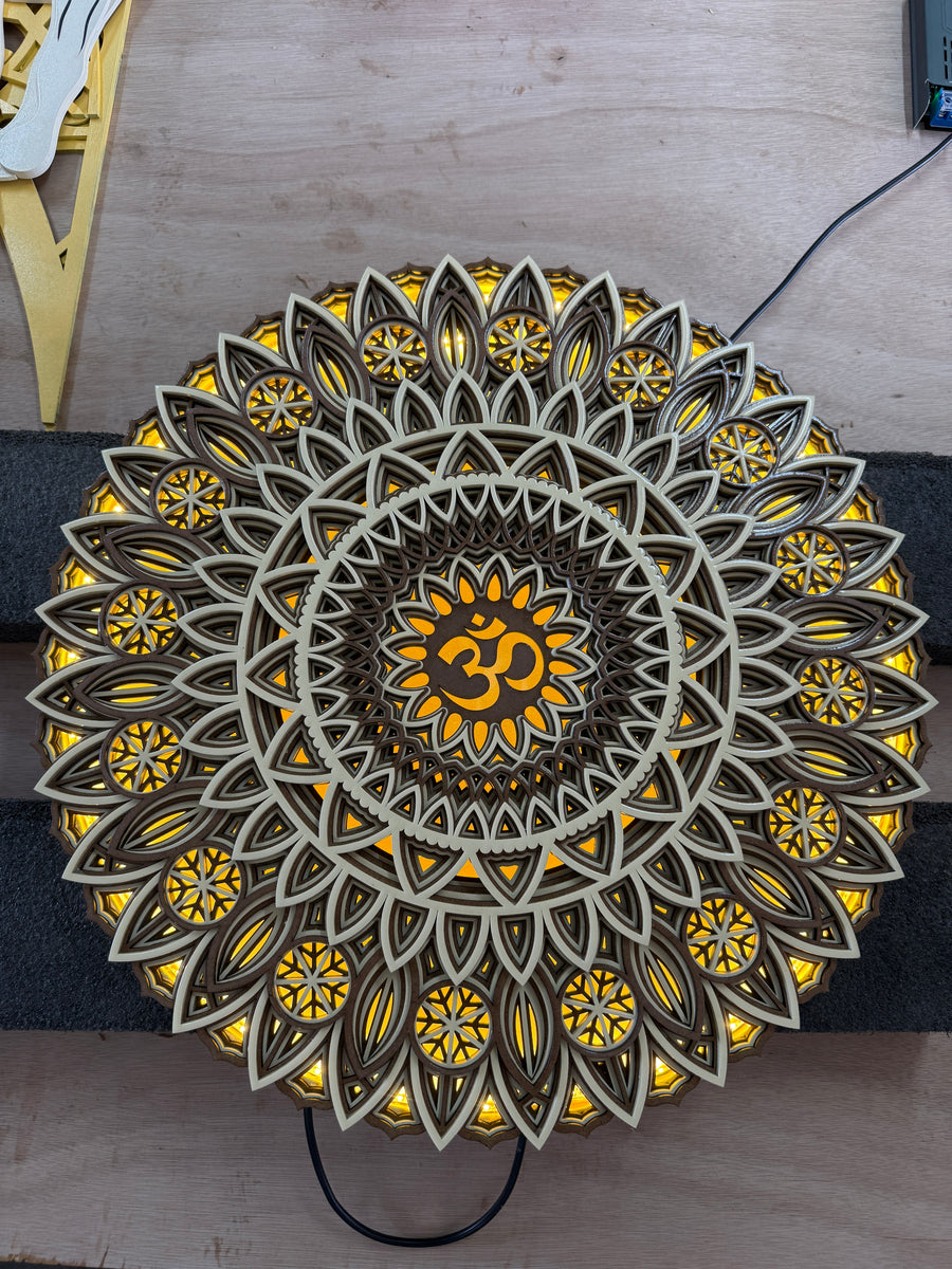Actual photo of OM Mandala Multi Layered Mandala with LED lights