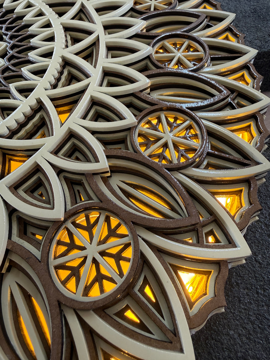 Actual photo of OM Mandala Multi Layered Mandala with LED lights