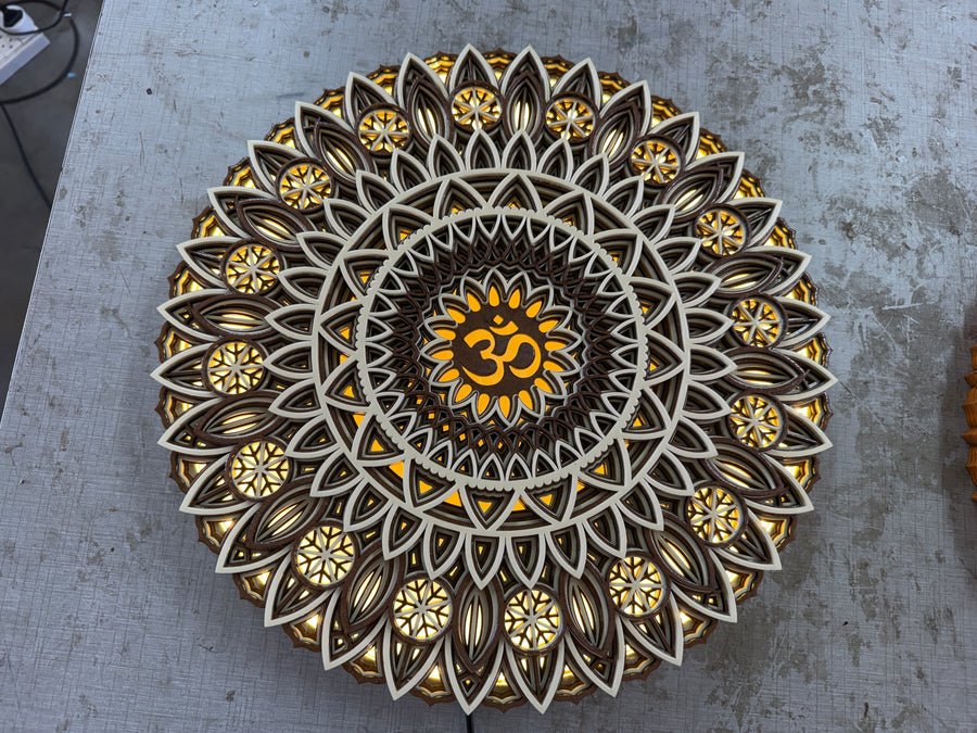 Actual photo of OM Mandala Multi Layered Mandala with LED lights