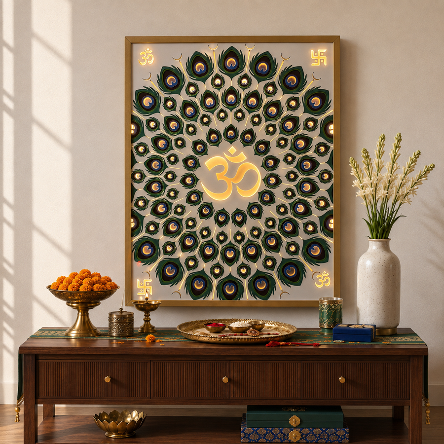 Morpankh OM Mandala –Multi Layered LED Wooden Wall Art