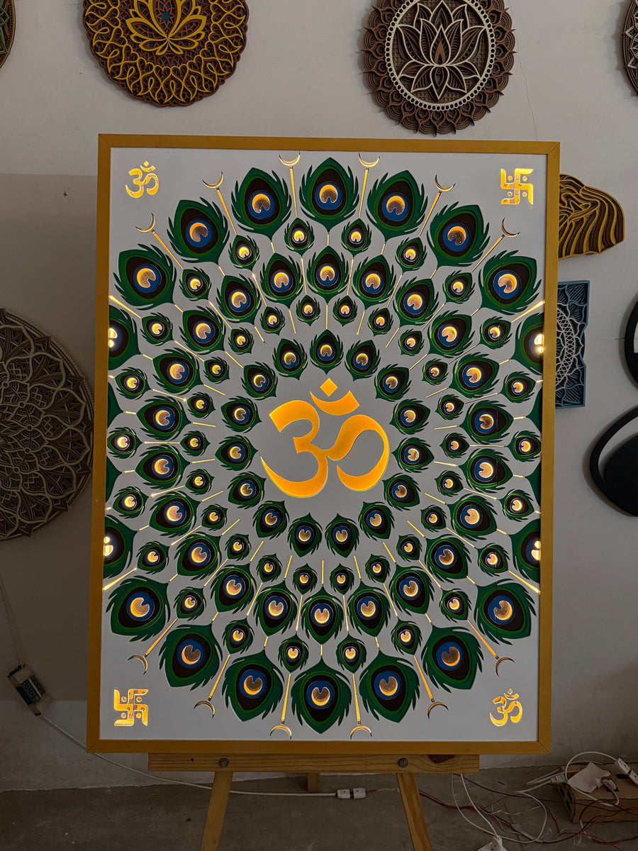 Actual photo of Morpankh OM Mandala –Multi Layered LED Wooden Wall Art