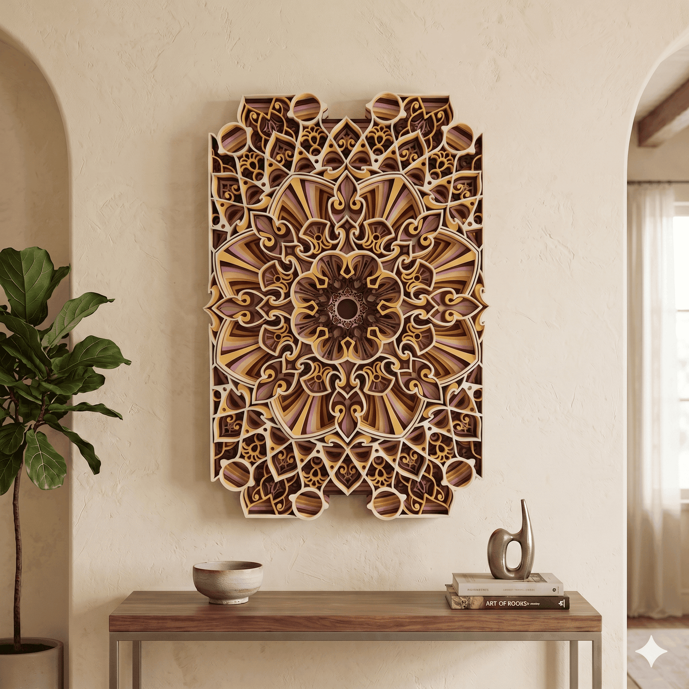Prism Multi-Layered Wooden Mandala Wall Art Frame shown in a room