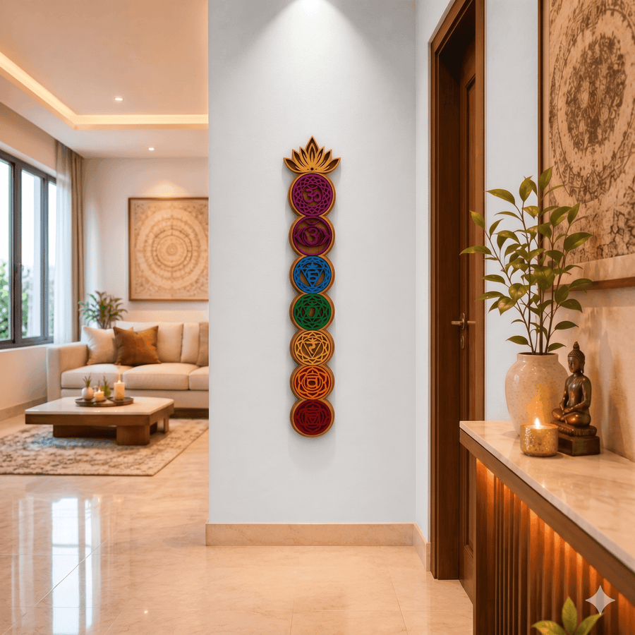 3D Wooden 7 Chakras Wall Hanging Art | Multi-Layered Mandala Wall Decor for Living Room