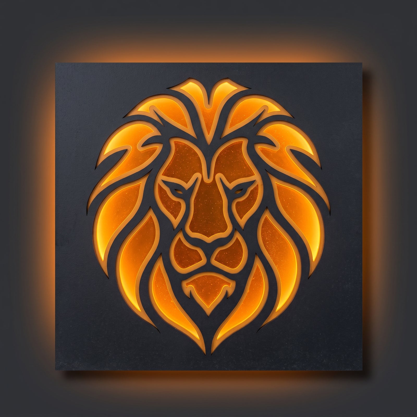 Majestic Lion 3D Multi-Layered Backlit Wooden Wall Art | Illuminated Wild Animal Relief Frame at night with LED lights on