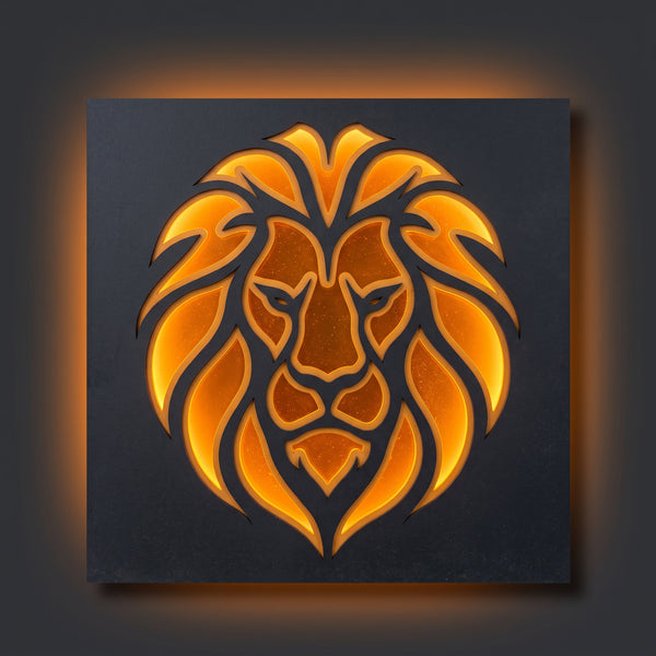 Majestic Lion 3D Multi-Layered Backlit Wooden Wall Art | Illuminated Wild Animal Relief Frame