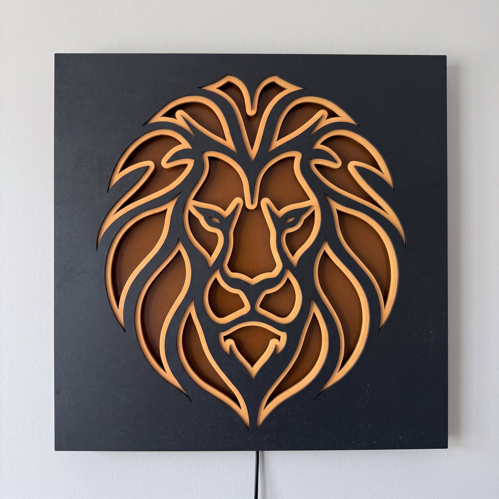 Majestic Lion 3D Multi-Layered Backlit Wooden Wall Art | Illuminated Wild Animal Relief Frame in daylight with LED lights off