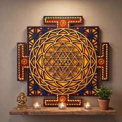Shree Yantra LED Wall Decor Wooden Mandala Wall Art for Home & Office | Vastu Spiritual Wall Hanging with Lights