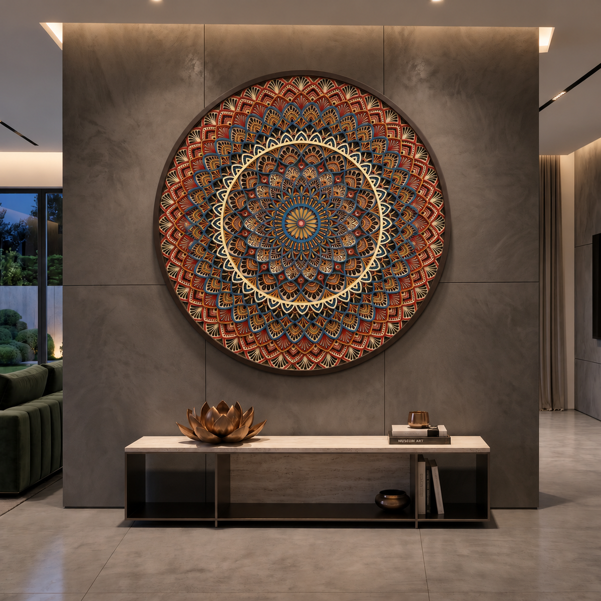 The Chakra Mandala – Multi-Layer Handcrafted Wooden Mandala Wall Art with Remote-Controlled LED Backlight in daylight with LED lights off