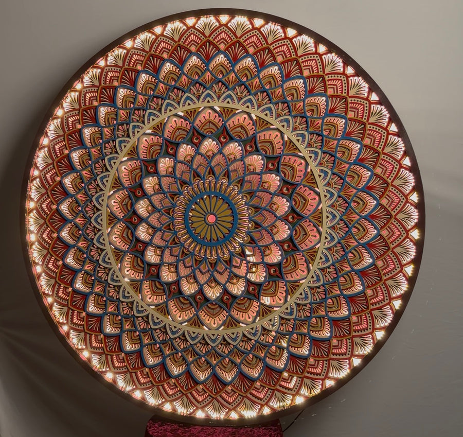 Actual photo of The Chakra Mandala – Multi-Layer Handcrafted Wooden Mandala Wall Art with Remote-Controlled LED Backlight