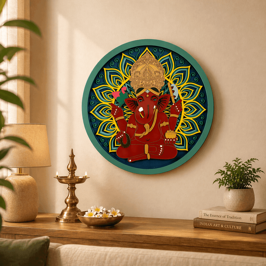 Siddhivinayak Ganapati Multi Layered Mandala Frame – Premium Wooden Wall Decor