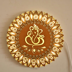 Multi-Layered Ganapati Wooden Mandala Frame with LED Lighting