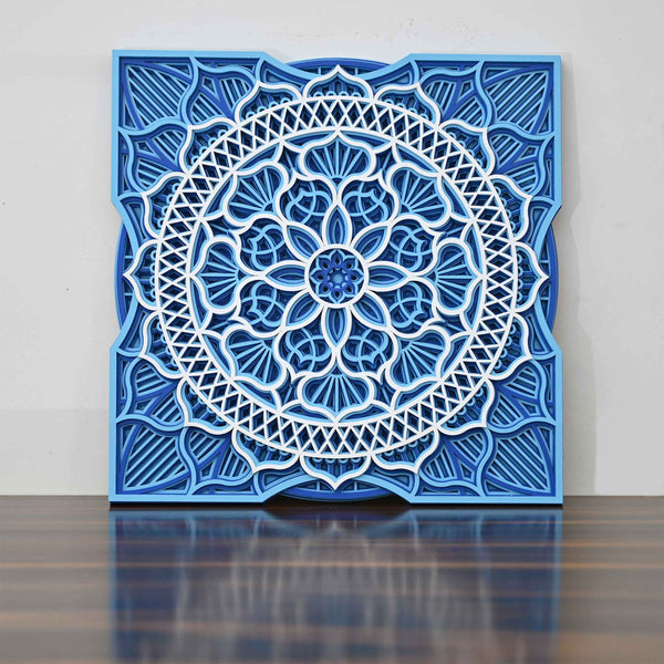 Multi Layered Wooden Mandala with Royal Blue Colors