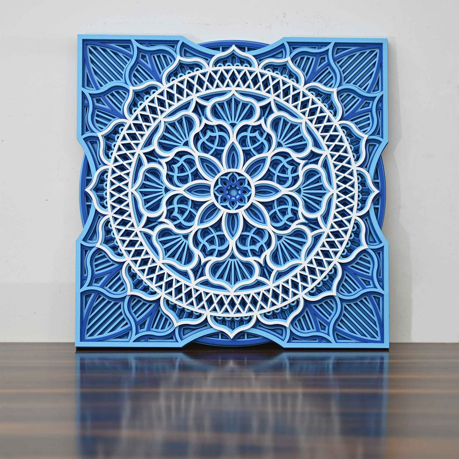 Multi Layered Wooden Mandala with Royal Blue Colors