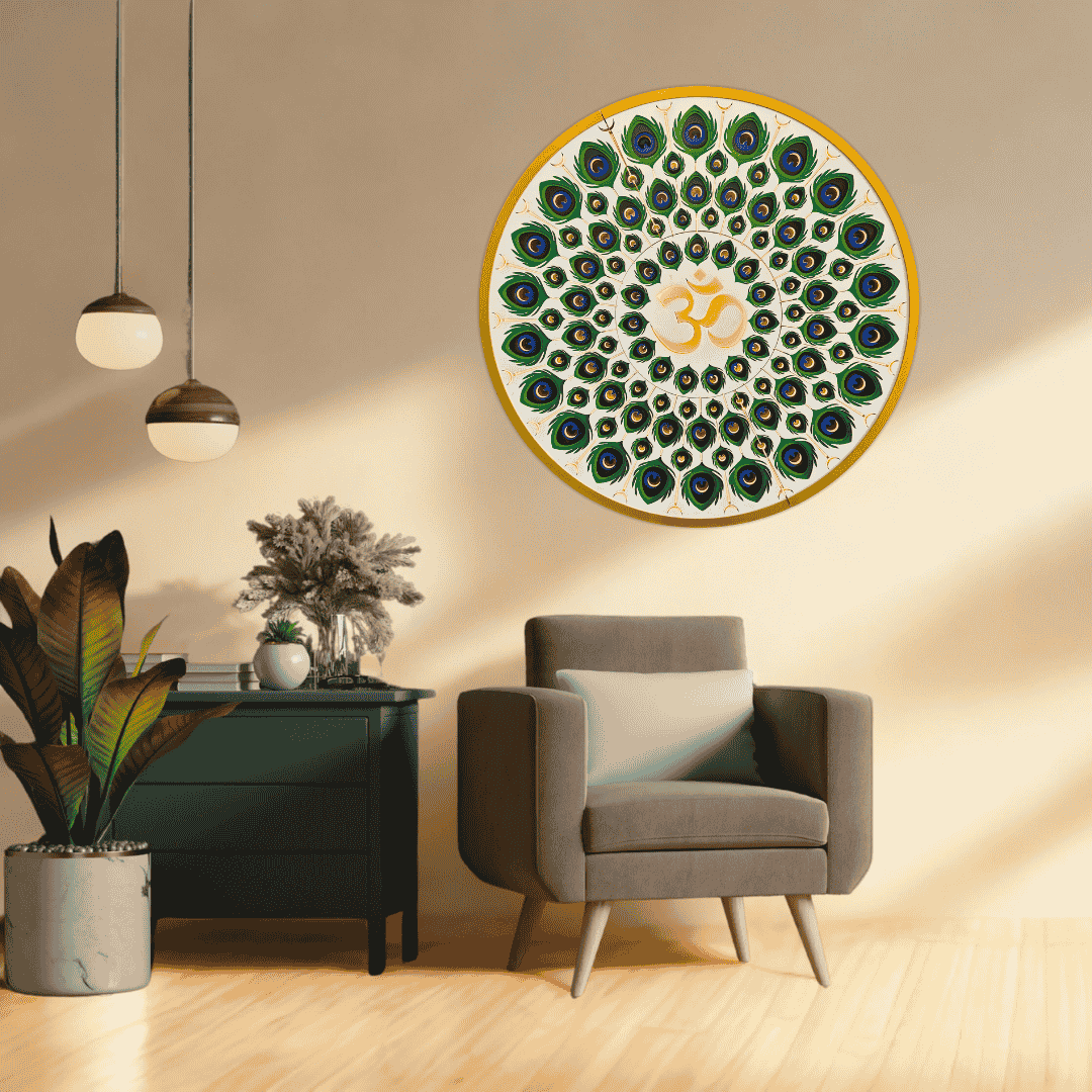 Peacock Mandala on a cream wall