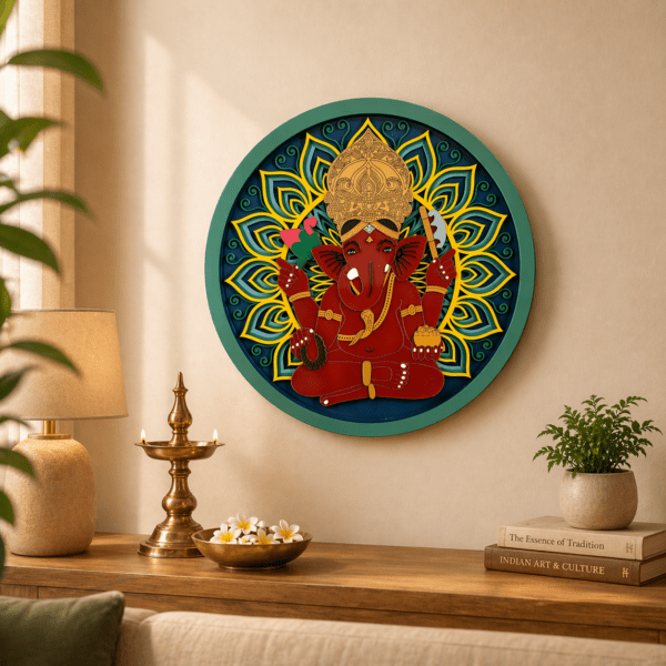 Siddhivinayak Ganapati Multi Layered Mandala Frame with LED – Premium Wooden Wall Decor by Anusaa Creations