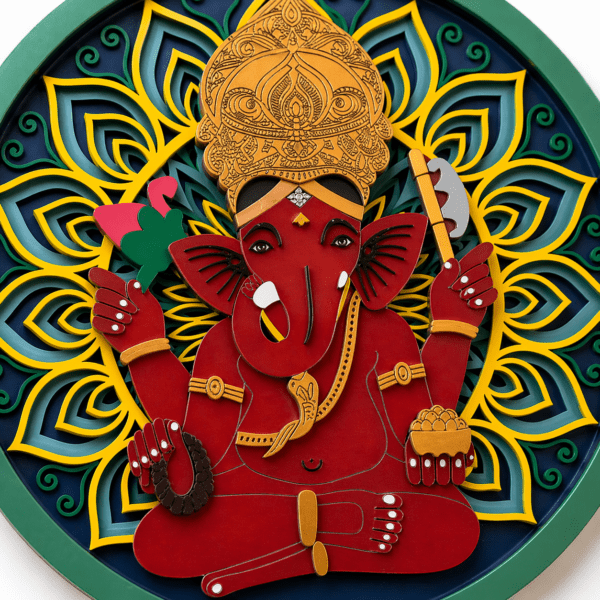 Siddhivinayak Ganapati Multi Layered Mandala Frame with LED – Premium Wooden Wall Decor by Anusaa Creations