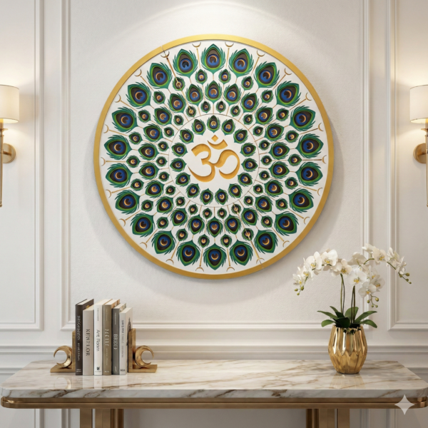 Peacock Inspired OM Mandala frame