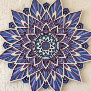 Handcrafted 9-Layer 3D Wooden Mandala Wall Art Indigo & Amethyst Geometric Decor