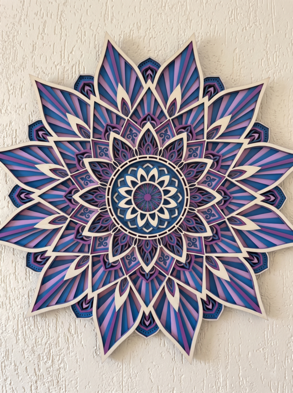 Handcrafted 9-Layer 3D Wooden Mandala Wall Art Indigo & Amethyst Geometric Decor