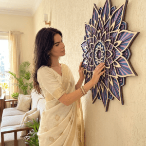 Handcrafted 9-Layer 3D Wooden Mandala Wall Art Indigo & Amethyst Geometric Decor